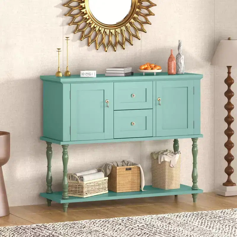 Table console avec 2 tiroirs et 2 portes, Table d'entrée de ferme en bois de 42 pouces avec étagère de rangement inférieure, Meuble TV de rangement antique