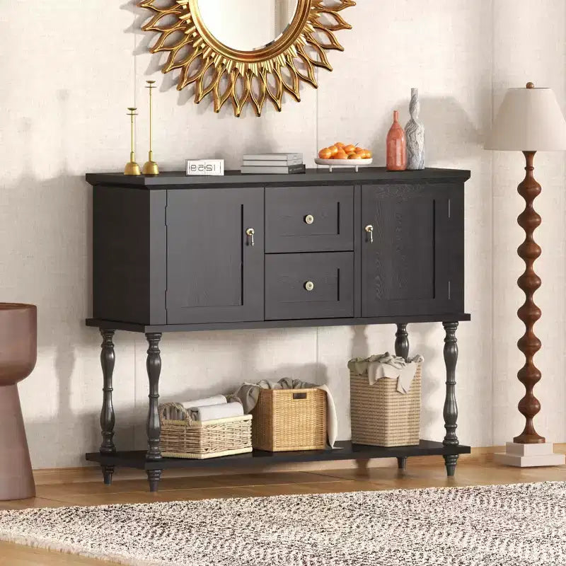 Table console avec 2 tiroirs et 2 portes, Table d'entrée de ferme en bois de 42 pouces avec étagère de rangement inférieure, Meuble TV de rangement antique