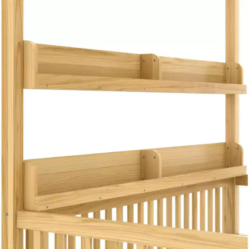 Lit à baldaquin double/grand format avec étagères et barrières de sécurité, lit au sol en bois avec porte pour enfants