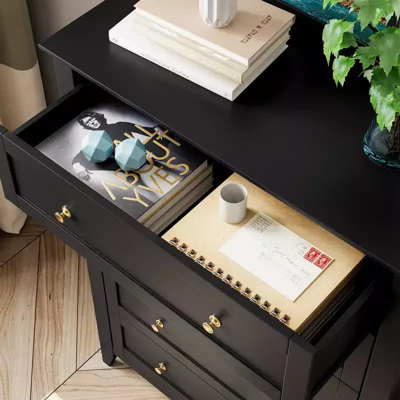 Commode haute en bois à 5 tiroirs, commode de chambre moderne avec tiroirs profonds et poignées métalliques pour chambre à coucher, entrée et couloir