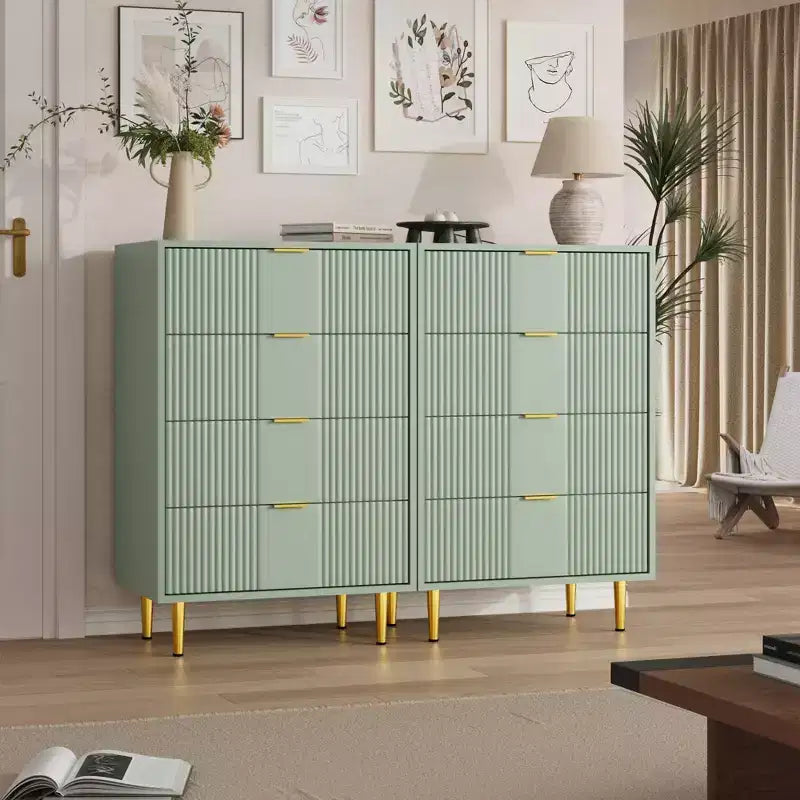 Commode cannelée pour chambre à coucher, commode moderne avec poignée en métal, organisateur de rangement pour vêtements en bois