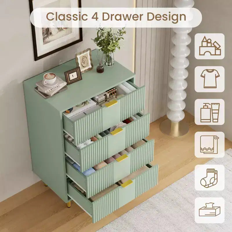 Commode cannelée pour chambre à coucher, commode moderne avec poignée en métal, organisateur de rangement pour vêtements en bois