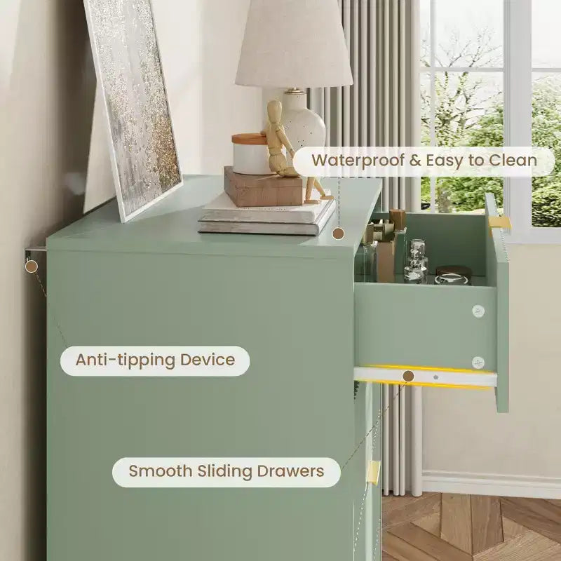 Commode cannelée pour chambre à coucher, commode moderne avec poignée en métal, organisateur de rangement pour vêtements en bois