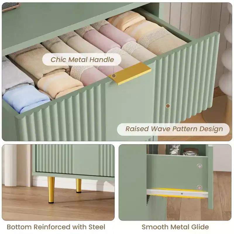 Commode cannelée pour chambre à coucher, commode moderne avec poignée en métal, organisateur de rangement pour vêtements en bois