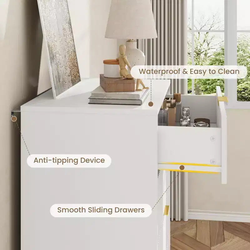 Commode cannelée pour chambre à coucher, commode moderne avec poignée en métal, organisateur de rangement pour vêtements en bois