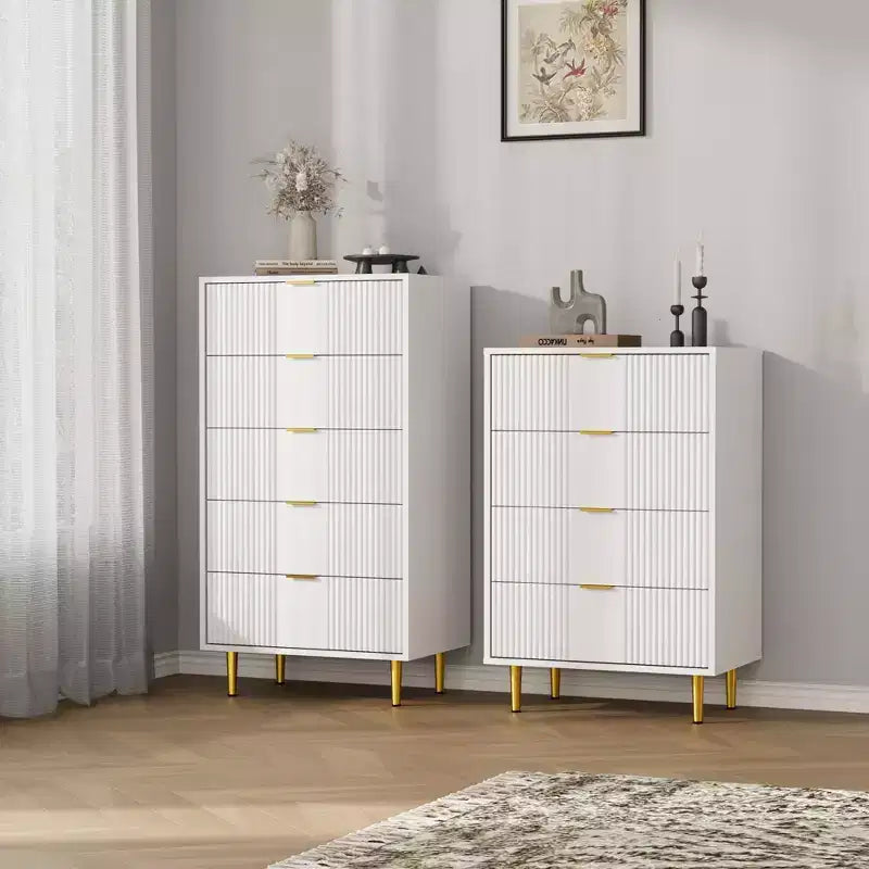 Commode cannelée pour chambre à coucher, commode moderne avec poignée en métal, organisateur de rangement pour vêtements en bois