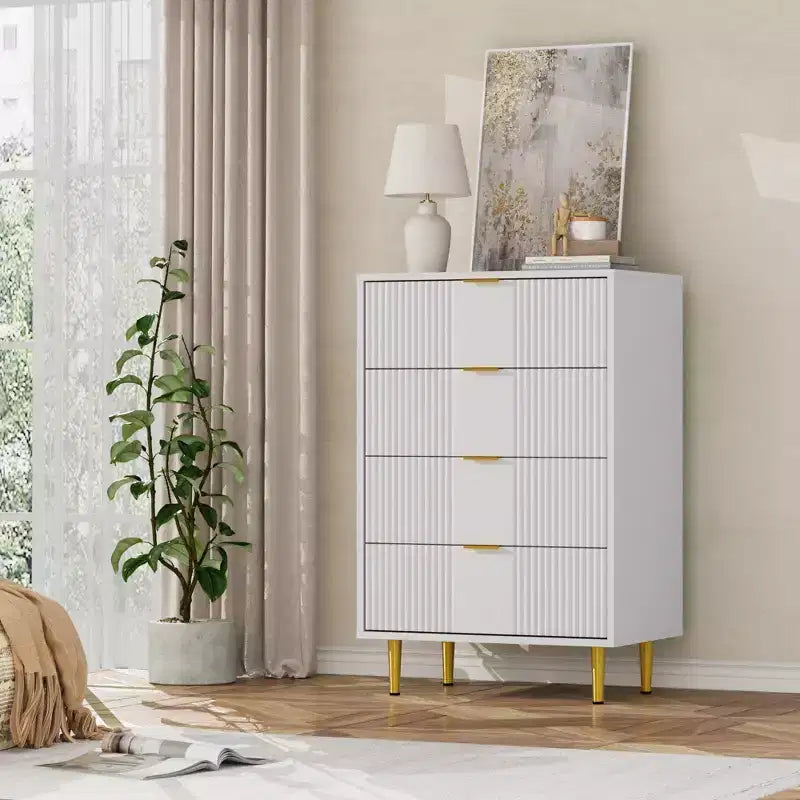 Commode cannelée pour chambre à coucher, commode moderne avec poignée en métal, organisateur de rangement pour vêtements en bois