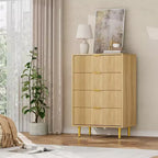 Commode cannelée pour chambre à coucher, commode moderne avec poignée en métal, organisateur de rangement pour vêtements en bois