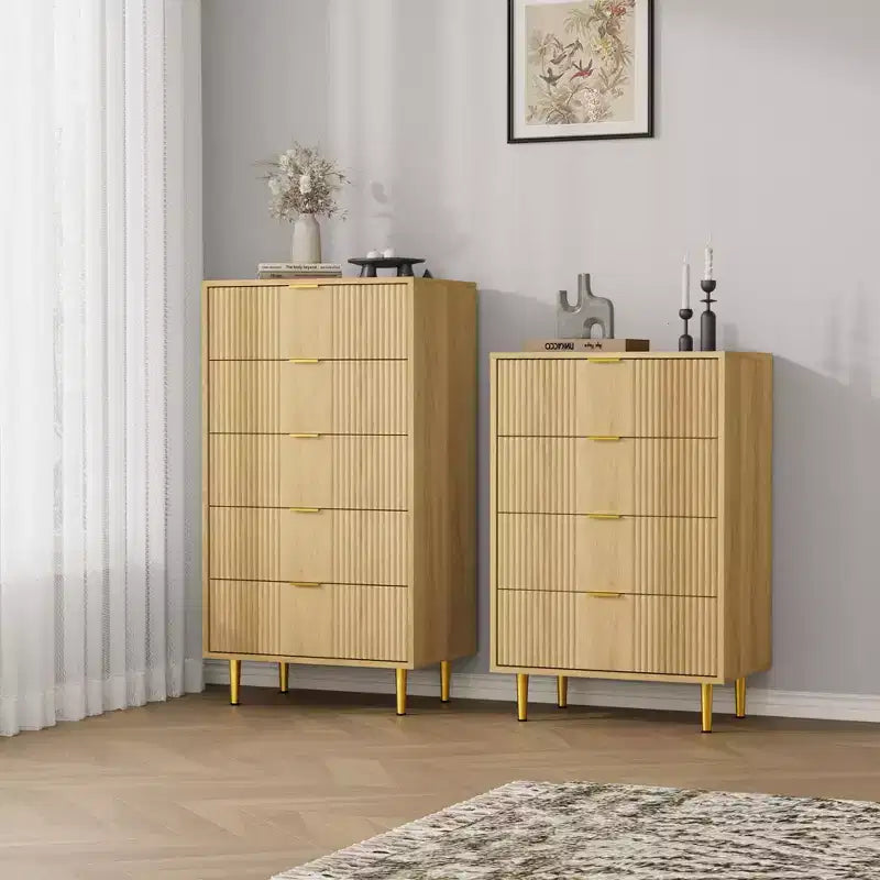 Commode cannelée pour chambre à coucher, commode moderne avec poignée en métal, organisateur de rangement pour vêtements en bois