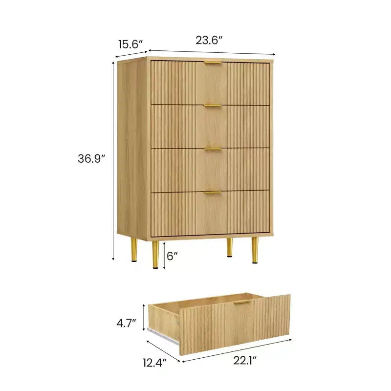 Commode cannelée pour chambre à coucher, commode moderne avec poignée en métal, organisateur de rangement pour vêtements en bois