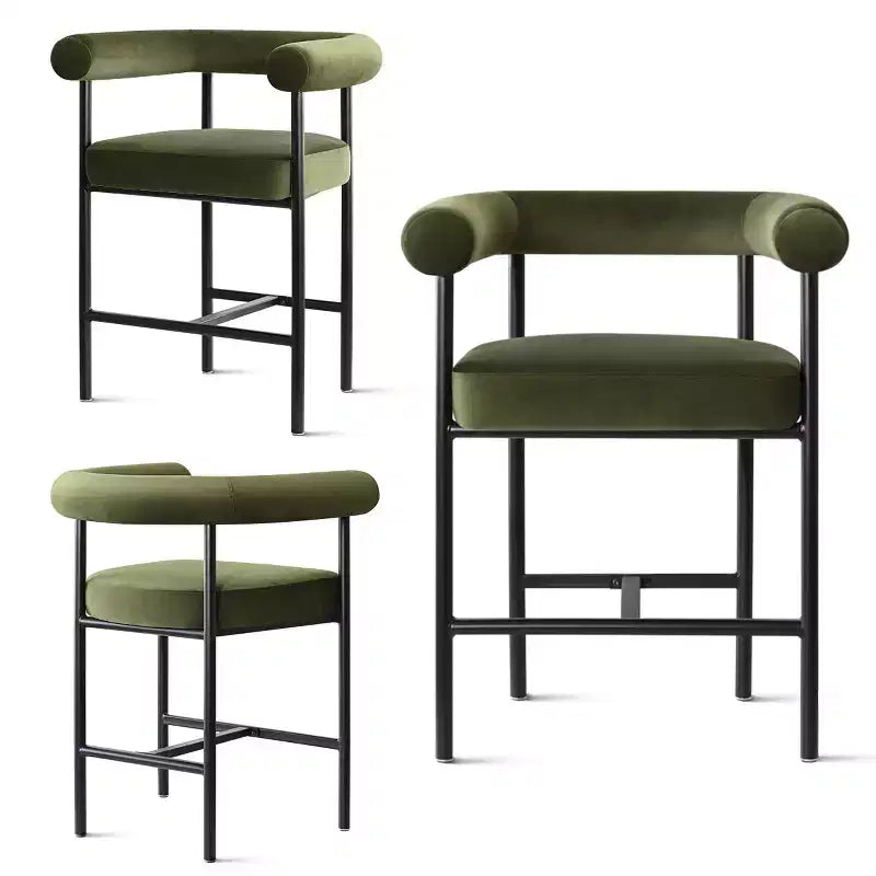 Lot de 3 tabourets de comptoir de luxe en velours avec accoudoirs, chaises de bar modernes de 24 pouces de large pour grand îlot de cuisine - Panipeachy