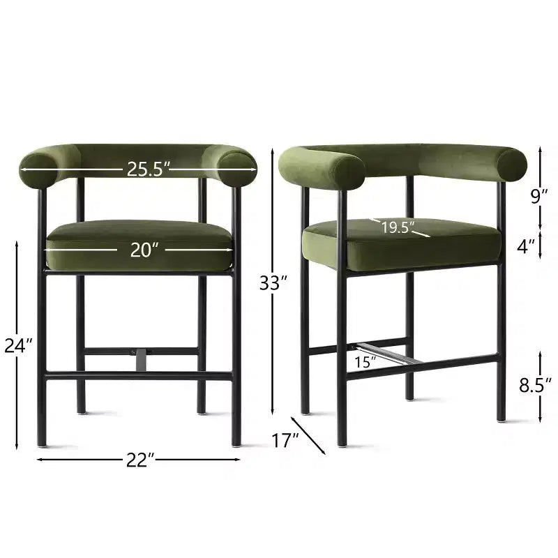 Lot de 3 tabourets de comptoir de luxe en velours avec accoudoirs, chaises de bar modernes de 24 pouces de large pour grand îlot de cuisine - Panipeachy
