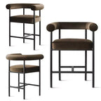 Lot de 3 tabourets de comptoir de luxe en velours avec accoudoirs, chaises de bar modernes de 24 pouces de large pour grand îlot de cuisine - Panipeachy