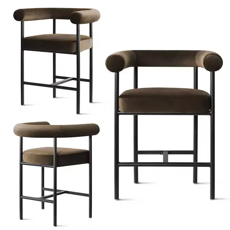 Lot de 3 tabourets de comptoir de luxe en velours avec accoudoirs, chaises de bar modernes de 24 pouces de large pour grand îlot de cuisine - Panipeachy