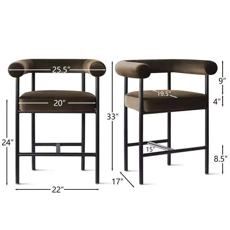 Lot de 3 tabourets de comptoir de luxe en velours avec accoudoirs, chaises de bar modernes de 24 pouces de large pour grand îlot de cuisine - Panipeachy
