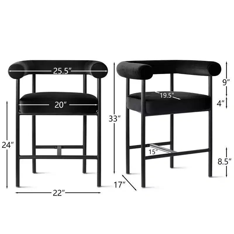 Lot de 3 tabourets de comptoir de luxe en velours avec accoudoirs, chaises de bar modernes de 24 pouces de large pour grand îlot de cuisine - Panipeachy