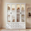 Famapy White Display Cabinet Bookcase: RGB LED Lighting + Drawer Storage + Glass Doors  Spacious Organizer for Living Rooms & Home Libraries