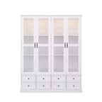 Bibliothèque vitrine blanche Famapy : éclairage LED RVB + tiroir de rangement + portes vitrées. Organiseur spacieux pour les salons et les bibliothèques à domicile.