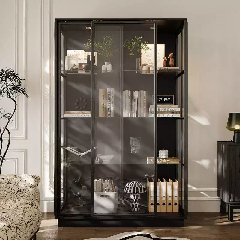 Vitrine en verre Famapy Oversize : 190 cm de haut, projecteurs intégrés + portes coulissantes en verre. Organiseur spacieux pour les objets de collection, les maquettes, les figurines.