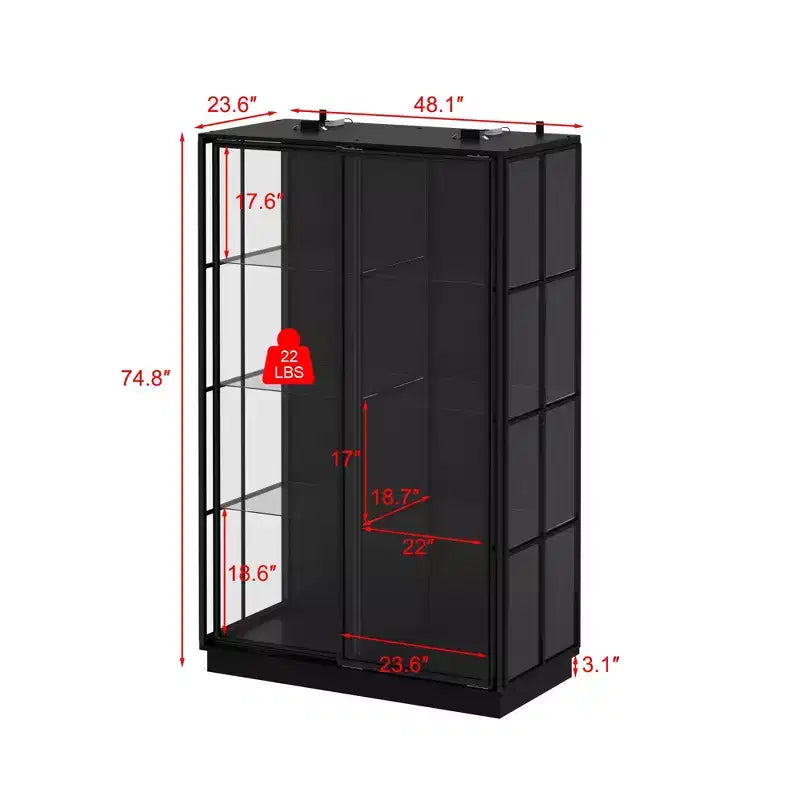 Vitrine en verre Famapy Oversize : 190 cm de haut, projecteurs intégrés + portes coulissantes en verre. Organiseur spacieux pour les objets de collection, les maquettes, les figurines.