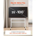 Meuble TV Roulant VEVOR, Chariot TV Mobile pour écrans Plats/Incurvés LED/LCD/OLED de 35 à 100 Pouces, Support d'Écran Portable avec Roues Supportant jusqu'à 90 kg, Blanc