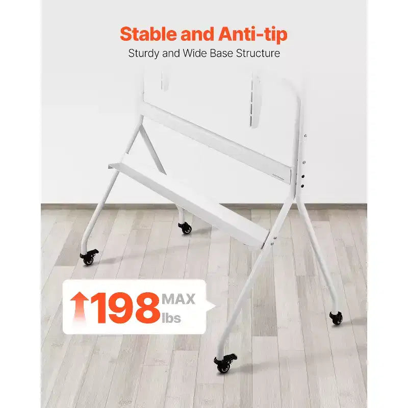 Meuble TV Roulant VEVOR, Chariot TV Mobile pour écrans Plats/Incurvés LED/LCD/OLED de 35 à 100 Pouces, Support d'Écran Portable avec Roues Supportant jusqu'à 90 kg, Blanc