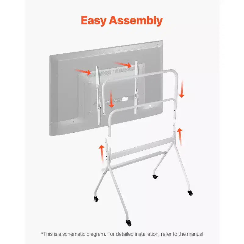 Meuble TV Roulant VEVOR, Chariot TV Mobile pour écrans Plats/Incurvés LED/LCD/OLED de 35 à 100 Pouces, Support d'Écran Portable avec Roues Supportant jusqu'à 90 kg, Blanc