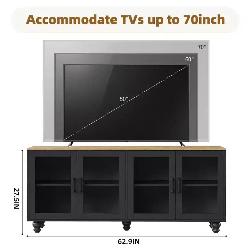 Meuble TV GDFStudio Keith pour téléviseur jusqu'à 70 po avec étagères réglables et rangement