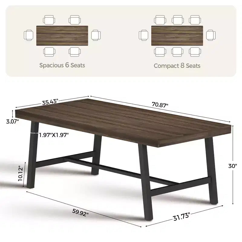 Grande table à manger 71, table de ferme pour 8 à 12 personnes, en bois marron pour 6 à 10 personnes avec pieds réglables, cuisine/salle à manger/salon
