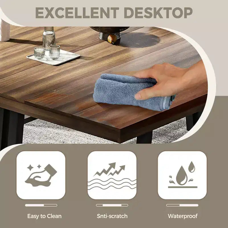 Grande table à manger 71, table de ferme pour 8 à 12 personnes, en bois marron pour 6 à 10 personnes avec pieds réglables, cuisine/salle à manger/salon