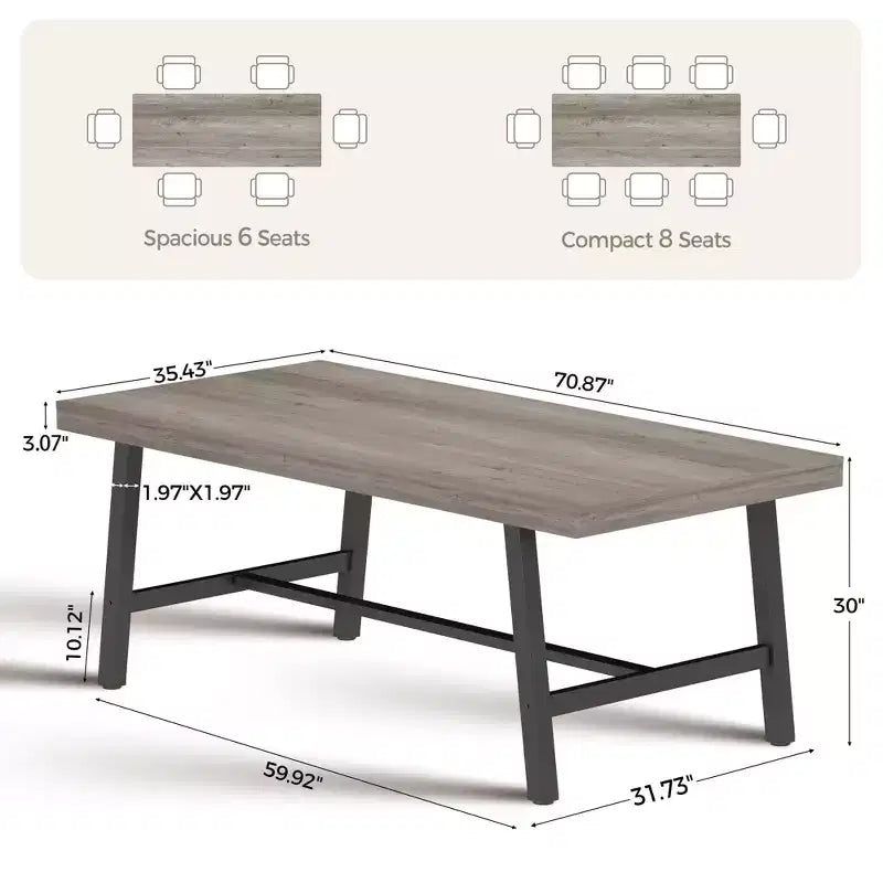 Grande table à manger 71, table de ferme pour 8 à 12 personnes, en bois marron pour 6 à 10 personnes avec pieds réglables, cuisine/salle à manger/salon