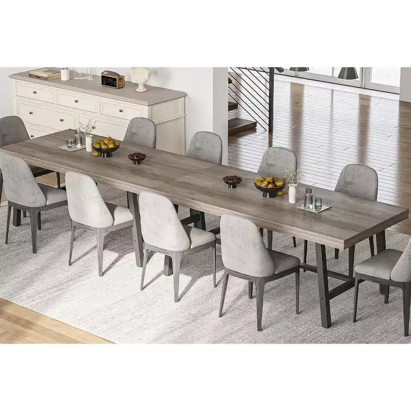 Grande table à manger 71, table de ferme pour 8 à 12 personnes, en bois marron pour 6 à 10 personnes avec pieds réglables, cuisine/salle à manger/salon