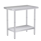 Stainless Steel Workbench, 2-Tier Commercial Kitchen Prep Table, with Shelves and Hooks, Heavy-Duty Workbench, Suitable for Restaurants and Garages