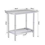 Table de Travail en Acier Inoxydable, Table de Préparation de Cuisine Commerciale à 2 Niveaux, avec Étagères et Crochets, Établi Robuste, Adapté aux Restaurants et Garages