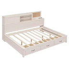Lit de repos double en bois Luxystar avec 3 tiroirs, étagère et prises de courant