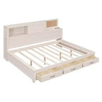 Lit de repos double en bois Luxystar avec 3 tiroirs, étagère et prises de courant