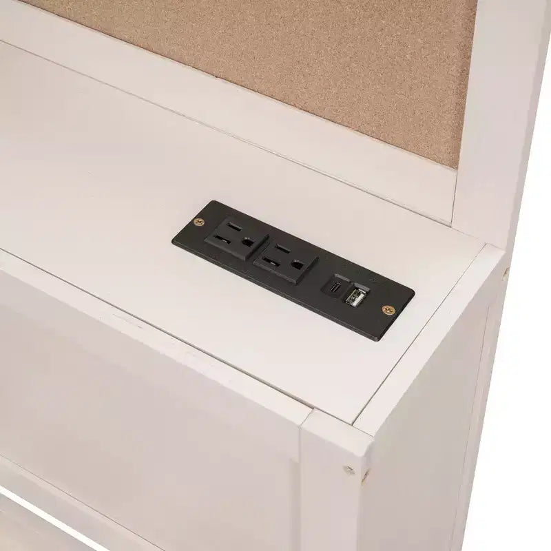 Lit de repos double en bois Luxystar avec 3 tiroirs, étagère et prises de courant