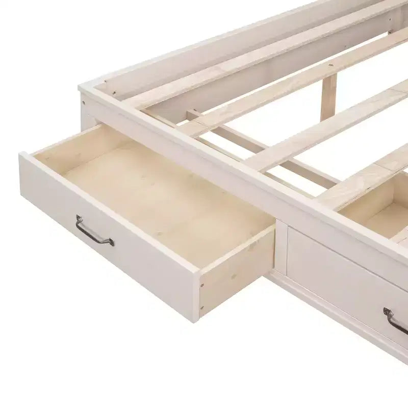 Lit de repos double en bois Luxystar avec 3 tiroirs, étagère et prises de courant