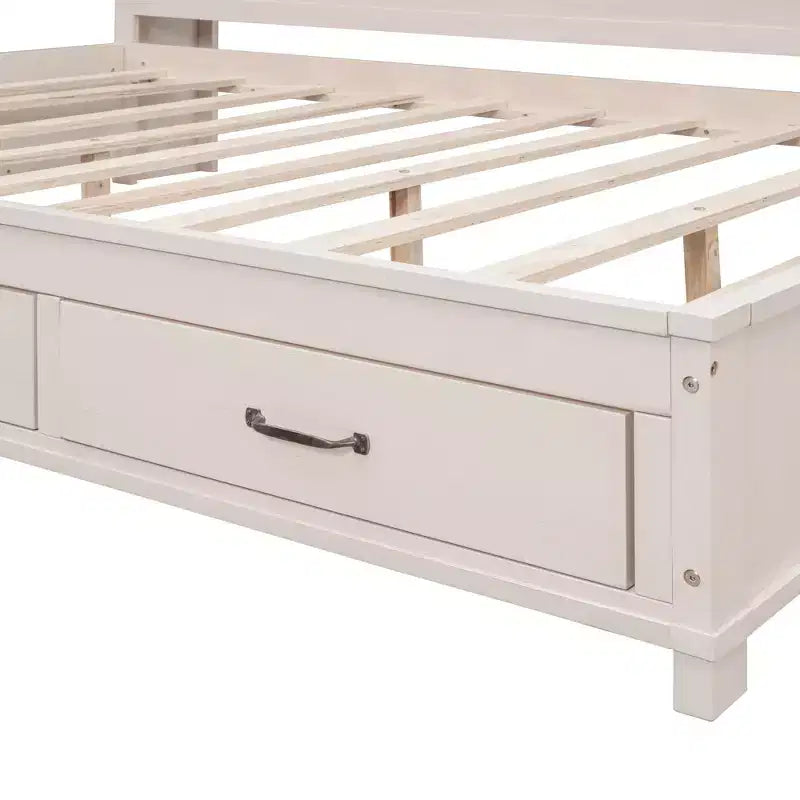 Lit de repos double en bois Luxystar avec 3 tiroirs, étagère et prises de courant