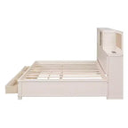 Lit de repos double en bois Luxystar avec 3 tiroirs, étagère et prises de courant