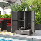 Armoire de rangement extérieure avec étagères, armoire de rangement de serviettes de piscine en rotin avec étagère amovible et tiroir, gris foncé