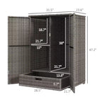 Armoire de rangement extérieure avec étagères, armoire de rangement de serviettes de piscine en rotin avec étagère amovible et tiroir, gris foncé