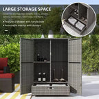 Armoire de rangement extérieure avec étagères, armoire de rangement de serviettes de piscine en rotin avec étagère amovible et tiroir, gris foncé