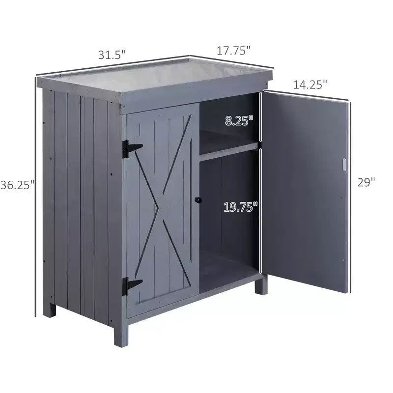 Armoire de rangement extérieure, Abri à outils de jardin avec plateau galvanisé et deux étagères pour les outils de jardin ou les accessoires de piscine, Gris