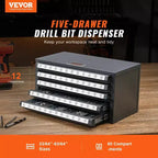 VIYET Support de rangement pour forets à cinq tiroirs, en acier 33/64-63/64, étiqueté et empilable pour le rangement des forets