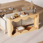 Console rustique à bords arrondis, 160 cm, avec étagères de rangement, peu encombrante, idéale pour l'entrée, le salon ou le couloir