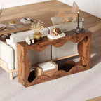 Console rustique à bords arrondis, 160 cm, avec étagères de rangement, peu encombrante, idéale pour l'entrée, le salon ou le couloir