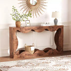 Console rustique à bords arrondis, 160 cm, avec étagères de rangement, peu encombrante, idéale pour l'entrée, le salon ou le couloir