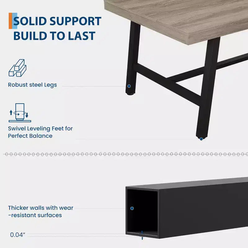 Table à manger industrielle rustique pour 4-6 personnes. Plateau rectangulaire de 160 cm avec pieds en métal robustes. Durable et facile à assembler. Cuisine.
