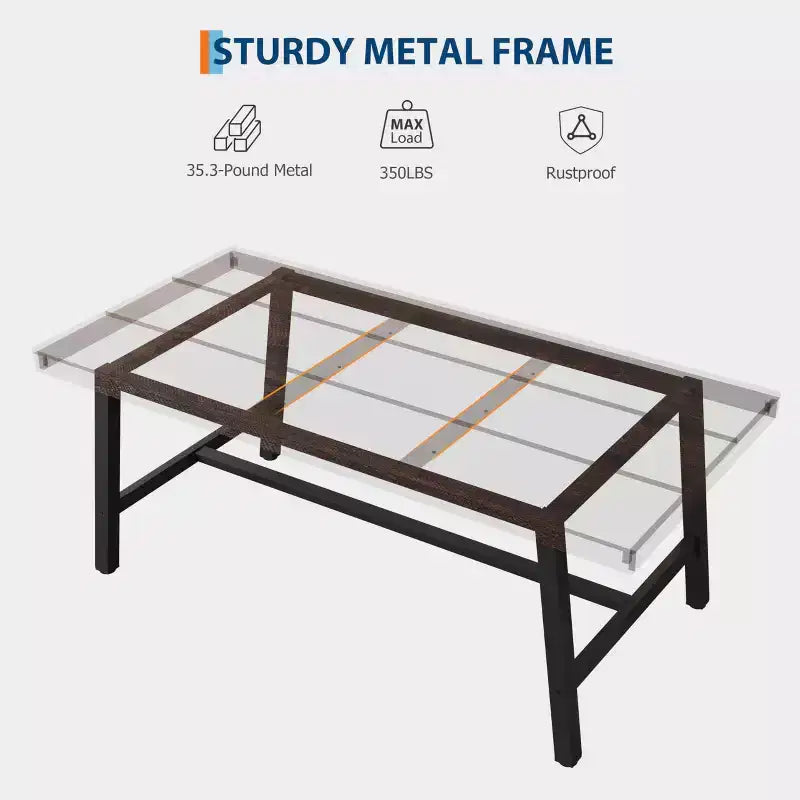 Table à manger industrielle rustique pour 4-6 personnes. Plateau rectangulaire de 160 cm avec pieds en métal robustes. Durable et facile à assembler. Cuisine.